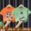 Camiseta Infantil de Manga Curta 100% Algodão para Meninos, Tamanhos Médio e Grande, Novo Estilo Verão 2026, Top Estiloso com Estampa de Desenho Animado