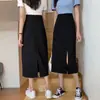 Falda Larga Negra de Corte A para Mujer, Nuevo Estilo Otoño 2027, Falda Chic de Cintura Alta con Abertura Trasera para Figuras Petite