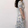 Vestido floral francés Sanya, ropa de viaje sexy para mujer, falda dividida con cuello cuadrado, falda de playa, ropa de verano para mujer