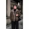 Moda de Invierno Cálido Moderno Elegante Diseño Chaqueta para Hombre con Cuello de Piel con Parche Único Negocios Corte Holgado Abrigo con Cuello Alto