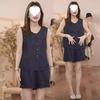 Traje de Algodón y Lino para Mujer en Verano Talla Extra Gordo mm Holgado Cubre Vientre Look Adelgazante Top sin Mangas Shorts Casuales de Pierna Ancha Conjunto de Dos Piezas