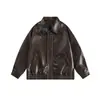 Nueva chaqueta top de hip-hop de color sólido de cuero PU para otoño, estilo retro americano ins, chaqueta de cuero estilo motocicleta para hombres y mujeres