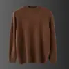 Suéter de lana pura con cuello redondo para hombre, jersey holgado de color sólido, manga larga, talla grande, suéter de negocios, camisa de base tejida, otoño e invierno