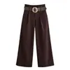 Pantalones de Pierna Ancha Estándar Retro Marrón Elegantes para Mujer Moda Nueva 2025 Estilo Europeo y Americano Transfronterizo Venta al por Mayor 7484171