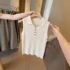 Atuendo Estilo Old Money: Chaleco de Punto con Cuello Polo Color Cáñamo para Mujer, Ropa de Exterior de Verano con un Toque de Lujo, Impresionante Top sin Mangas