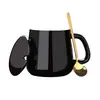 Taza cerámica navideña creativa y elegante de alto valor con tapa y cuchara, taza de café de moda para parejas