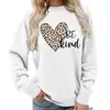 Sudadera con Estampado de Leopardo Corazón Impreso Sé Amable Cuello Redondo para Mujer Otoño e Invierno Suministro de Amazon Casual y Holgada
