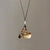 Cesta de Ratán de Color Claro Collar Largo Colgante Doble con Cuentas de Madera Mixtas Multicolor, Cuerda de Cáñamo Ajustable, Adorno Colgante Artístico de Algodón y Lino