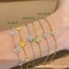 Série Trevo de Quatro Folhas Mini Flor Única Multi-Flores 3 Pontos Moissanite Pulseira Completa em Prata Esterlina S925 Joia Simples Retrô