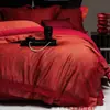 Conjunto de cama de quatro peças para casamento 100% algodão de fibra longa de Xinjiang, alta contagem de fios, 100% algodão, vermelho brilhante, para enxoval de noiva