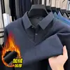 Xuezhongfei 2026 Outono Novo Masculino Manga Curta Gola Polo com Forro de Lã Espessada Camiseta Falsa de Duas Peças Fashionável Business Casual