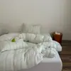 Juego de Sábana Plana y Sábana Ajustable de Gasa Arrugada Clase A 100% Algodón Puro, Estilo Ins, Apto para Bebés, Juego de Cuatro Piezas para Cama en Casa, Cómodo