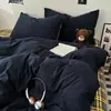 2026 Novo Estilo Simples Estilo Retrô Algodão Lavado Conjunto de Quatro Peças Capa de Edredom Lençol de Cama Conjunto de Três Peças para Dormitório de Estudante