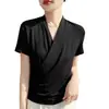 Camiseta de Estilo Retro Francés de Lujo Antiguo Estilo Old Money con Pliegues Cruzados para Mujer, Nueva Moda de Verano, Elegante Cuello en V de Manga Corta con Diseño Adelgazante