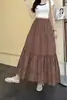 Falda teñida bordada hueca, estilo vacacional, casual y versátil, falda larga suelta de retazos