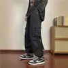 Pantalones Cargo de Cintura Alta Estilo Retro Japonés con Múltiples Bolsillos para Hombres y Mujeres Hip Hop Holgados Pierna Ancha Versátiles Pierna Recta con Puño Casual Largos
