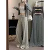 Pantalones casuales a rayas de cintura alta con cordón, estilo perezoso, versátiles para otoño, de pierna ancha suelta para mujer, venta al por mayor transfronteriza