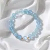Set de pulseras de cuentas, pulsera de cuentas redondas de color mixto aguamarina y piedra blanca, joyería en capas transfronteriza europea y americana, venta al por mayor de fábrica