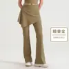 Conjunto destacável de duas peças com calça boca de sino, calça-saia de cintura alta que cobre o quadril, calça longa esportiva ao ar livre para yoga com leve boca de sino, roupa feminina para fitness