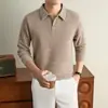 Estilo Old Money Otoño Nuevo Camisa Polo de Manga Larga para Hombre 2026 Nuevo Cuello Abatible Casual Simple Color Sólido Camiseta para Hombre