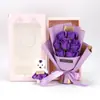 Nuevo Regalo de San Valentín de Comercio Exterior Transfronterizo: Ramo de 7 Rosas de Jabón Artificial con Osito de Peluche en Caja de Regalo, Regalo de Navidad