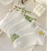 Meias Baixas Finas Femininas para Primavera e Verão, Meias de Renda Estilo Coreano Japonês Pretas e Brancas Doces, Meias Cano Curto Tipo Barco para Meninas