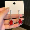 Pendientes de Borla de Gota de Agua Brillantes Rojos de Lujo Resistentes de Alta Gama Mismo Estilo que Liu Yifei Exquisitos Pendientes de Alta Gama para Mujer