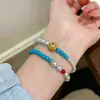Pulseira de Ágata Marrom e Pérola Barroca Turquesa com Estilo Chinês, Pulseira de Contas com Temperamento Dourado Areia Vintage