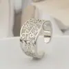 Anel Floral Vazado Feminino Simples de Alta Qualidade Anel de Dedo Flor Nova Estilo Étnico Chinês Anel Aberto Ajustável