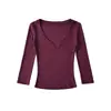 Top Deportivo de Yoga Ajustado para Mujer, Estilo Básico, Elástico, Cuello en V Adelgazante, Camiseta de Manga Media