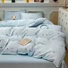 Juego de cama de cuatro piezas Clase A hecho de algodón puro tipo puff, sábana y funda de edredón estilo ins frescas y delicadas con borde de concha, juego de tres piezas para dormitorios de estudiantes