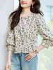 Camisa Floral Jardim Crepuscular Feminina Manga Longa 2026 Primavera e Outono Novo Estilo Estilo Pastoral Top Solto Casual Camisa Gola Redonda