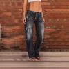 Calças Jeans Femininas de Comércio Exterior Transfronteiriço Europeu e Americano Tendência Desgastadas Cintura Média Rasgadas Casuais Retas