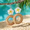 Aretes Florales Hechos a Mano de Rafia Estilo Festivo, Aretes Étnicos de Gama Alta de Nicho, Aretes Únicos y Hermosos al por Mayor