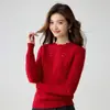 Suéter de cashmere com crochê vazado de alta qualidade para outono e inverno para mulheres, gola redonda, pode ser usado como camada interna ou externa, suéter de tricô grosso com acabamento de renda moderno