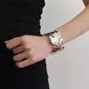 Europeu e Americano Luxo Leve Alto Padrão Exagerado Folha Aberta Larga Pulseira Marca Grande Exibição Latão Banhado a Ouro Latão Vintage Pulseira