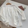 Um para cada pessoa ~ peso alto Camiseta de manga longa com fundo branco escovado para usar por dentro e por fora, comprimento médio, top T-shirt para mulheres, outono e inverno