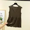 Colete Simples Decote V Solto de Modal Feminino Verão Fino Cor Sólida plus size Camisa Base Slim-fit