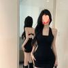 Diseño de Cadena Halter de Chica Caliente Vestido de Tirantes sin Espalda de Verano para Mujer Ajustado Ceñido a las Caderas Falda Larga de Cola de Pez