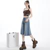 2552# Jeans Rectos de Cintura Alta Azul Americano para Mujer Pantalones de Pierna Ancha Sueltos de Pierna Media Pantalones Versátiles