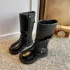 Botas Altas de Moda para Niñas Estilo Coreano con Hebilla 2026 Otoño/Invierno Nuevas Botas de Cuero Cálidas de Doble Algodón Botas Largas de Princesa