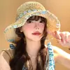 Chapéu de Sol Feminino Menta Mambo Verão, Chapéu de Pescador Versátil para Praia, Aba Larga, Chapéu Dobrável de Sol, Chapéu de Palha
