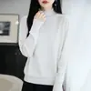 Suéter de Tricô Fino de Lã Feminino Gola Alta Meia Manga Cor Sólida Manga Longa Solto Camisa Base Top Outono/Inverno 2026