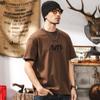 Camiseta de Peso Pesado de Hilo Doble de 32 Hilos Retro Americana para Hombre de Verano de Manga Corta a la Moda con Estampado de Letras Top de Media Manga para Hombre Gris Oscuro