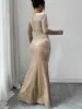 Vestido Largo de Terciopelo Elegante Vintage para Otoño e Invierno con Decoración de Perlas en la Cintura Ajustado de Manga Larga Adecuado para Citas