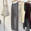 Calça Wide Leg de Lã Sem Costura Lazy B para Mulheres 2025 Outono/Inverno Nova Reta Emagrecedora Bainha Dobrada Comprimento Total