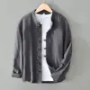 Terno Tang primavera e verão, camisa de linho de manga comprida, roupas masculinas de algodão e linho estilo chinês, camisa retrô de rami, casaco fino