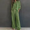Roupas femininas transfronteiriças europeias e americanas 2026, novo conjunto casual e relaxado de outono, camisa de manga longa lisa em waffle e conjunto de calças