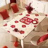 Mantel Individual Rojo de Año Nuevo, Impermeable y a Prueba de Aceite, Mantel sin Lavado, Mantel para Mesa de Café con Ambiente Festivo, Mantel Protector de Mesa Anti-Escaldaduras