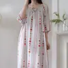 Estilo Nuevo 2026 Estilo Nacional Bata de Noche para Mujer, Verano Elegante y de Alta Gama Algodón Seda Ropa de Dormir, Nuevo Estilo Chino Vestido Largo de Algodón Seda para Vacaciones en la Costa